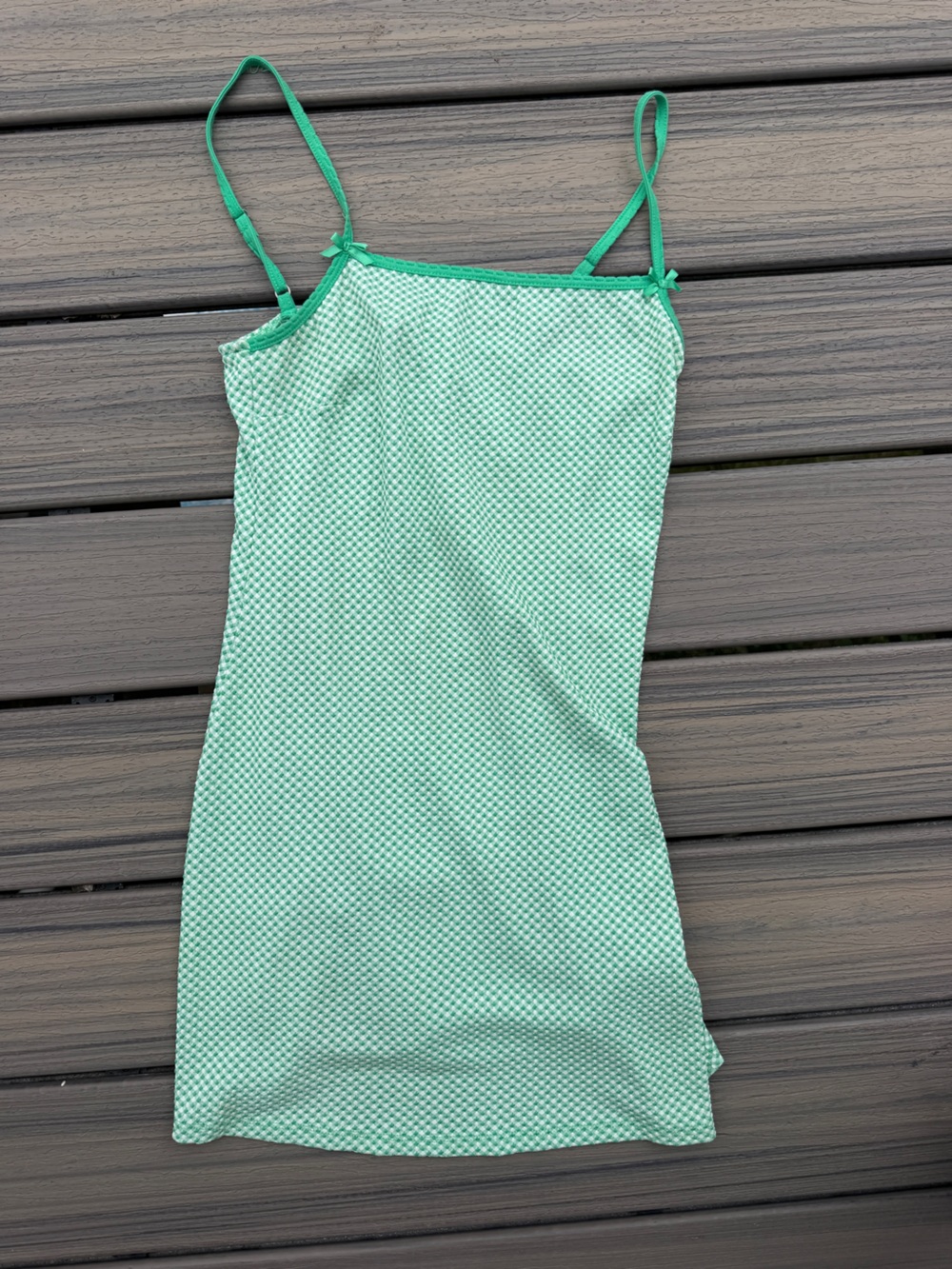 Women’s  Green Textured Sundress with Bows